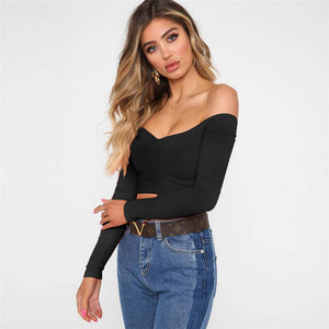 Women Ribbed <b>Off</b> <b>Shoulder</b> Crop <b>Top</b> Solid Pink <b>Long</b> <b>Sleeve</b> Strapless Medium Support Fitness Wear - Product Image 4