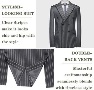 Costume de smoking pour homme à col mandarin, style britannique, coupe classique, en laine et polyester, infroissable et respirant - Product Image 3