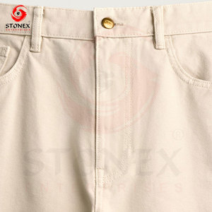 Jean en denim beige crème pour homme, coupe droite classique, pantalon décontracté en coton, mode minimaliste, vente en gros personnalisée - Product Image 5