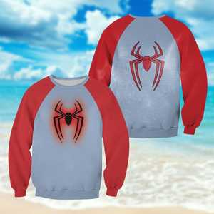 Sudadera con Capucha Unisex con Estampado de Araña, Manga Raglán, 100% Algodón, Gris Rojo, Sudadera con Capucha Informal con Estampado por Sublimación, OEM - Product Image 2