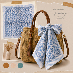 Craftjaipur Printed Blue Floral Cotton Bandana Square Scarf Breathable Casual Headband Spring Summer Style <b>Wraps</b> - Product Image 2