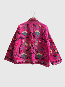 Veste en velours brodée de fleurs roses, col mandarin, manches longues, grande taille, vêtements d'automne pour femmes - Product Image 2