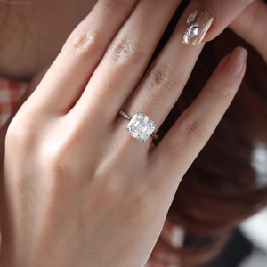 Anillo de lujo con diamante de laboratorio de 5 quilates, oro blanco macizo de 14K, corte Asscher antiguo, solitario con doble engaste de garras, regalo para compromiso. - Product Image 2