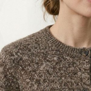Suéter Cárdigan de Punto Color Mocha Marrón para Mujer, Cuello Redondo, Manga Larga, Suave y Cómodo, Estilo Casual, Personalizable, Venta al Por Mayor OEM - Product Image 6