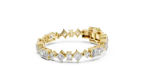 Bracelet tennis alterné en or massif 18 carats avec fermoir à maillons, diamant de laboratoire taille émeraude 20 carats, pour femme - Product Image 1