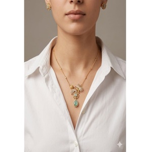 Magnifique ensemble collier et boucles d'oreilles en laiton plaqué or polonais antique avec pierres CZ AD pour femme, collection mariage - Product Image 1