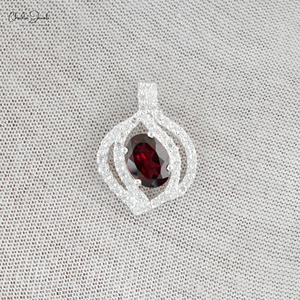 Pendentif en argent sterling 925 avec grenat rhodolite, coupe ovale 8x6mm, pierre véritable avec zircon cubique, bijoux fins pour femmes - Product Image 3
