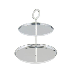 Fine Quality Round Metal Dessert Display <b>Stand</b> 2 Tier Stainless Steel <b>Cake</b> <b>Stand</b> With Handle For Wedding Party & Buffet Serving - Product Image 1