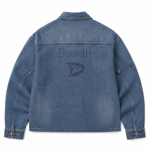 Chaqueta de Mezclilla Ligera Color Índigo Deslavado, Estilo Urbano Hip Hop, con Hebillas Metálicas de Nudo - Product Image 4