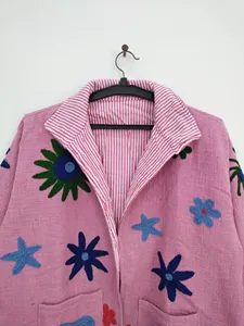 Women Pink Suzani <b>Jacket</b> Handmade Floral Patchwork Cotton <b>Kantha</b> Coat Reversible Bohemian Vintage Artisan Outerwear - Product Image 4
