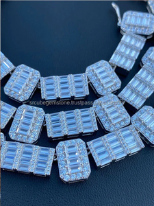 Classy Hip Hop <b>Diamond</b> 925 Sterling <b>Silver</b> Lab Grown Baguette & Round VVS <b>Diamond</b> 12mm Iced Out Unisex Tennis Chain <b>Necklace</b> - Product Image 2
