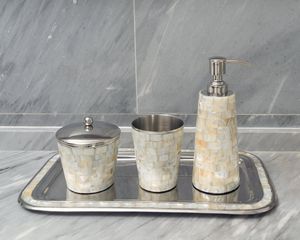 Juego de accesorios de baño decorativos de nácar, estilo antiguo, hechos a mano, decoración de tocador de lujo, artículos esenciales de primera calidad para el hogar y hoteles - Product Image 2