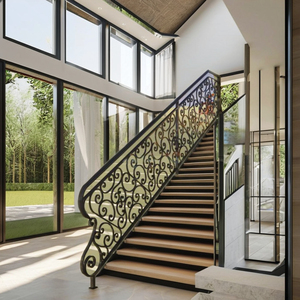 Rampe d'escalier intérieure élégante en acier, garde-corps de véranda sur mesure en fer forgé pour la sécurité des escaliers, robustesse et beauté intemporelle - Product Image 1