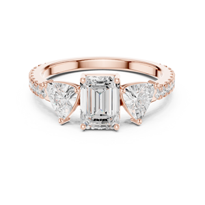 Rose Gold <b>Emerald</b> Cut Three Stone <b>Ring</b> with Trillion Side Stones Pave <b>Band</b> Women Engagement Fashion Jewelry <b>Ring</b> - Product Image 1
