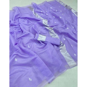 FANTAISIE DOUCE LIN SLUB SOIE SAREE AVEC BLOUSE NON POUSSÉE VÊTEMENT LAVANDE VÊTEMENTS - Product Image 4