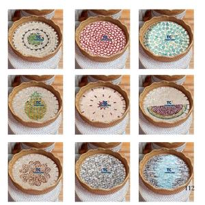 Bandeja de Ratán con Diseño de Lujo, Adornada con Madreperla, Hecha a Mano, Decoración para Comercios de Alta Gama, Bandeja con Incrustaciones de Perlas - Product Image 2