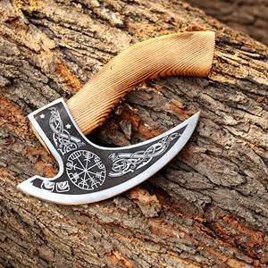 Cuchillo para Pizza Vikingo Nordic Forge, Cuchilla de Acero al Carbono de 9 Pulgadas, Mango de Madera de Fresno, Funda de Cuero, Hacha Personalizada al por Mayor - Product Image 3