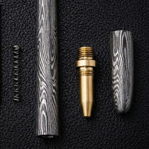 Custom Handmade Damascus Steel Tactical <b>Pen</b> with <b>Refillable</b> Ink Cartridge Precision Machined Metal Body Screw Cap and Premium - Product Image 5