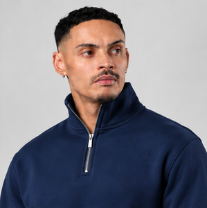 Ensemble de survêtement bleu marine personnalisé pour homme avec demi-zip et pantalon de jogging - Product Image 1