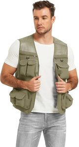 Gilet de pêche multi-poches vert olive pour homme, respirant, fermeture éclair, gilet utilitaire d'extérieur pour adultes - Product Image 2