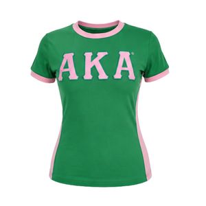 สีเขียวสีชมพูเสื้อยืดลายทางด้านข้างสำหรับผู้หญิงแขนสั้นเสื้อยืดลำลองดีไซน์บล็อกสีสบายแฟชั่นเสื้อผ้าฤดูร้อน - Product Image 1