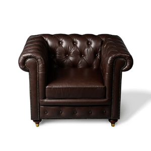 Fauteuil Chesterfield vintage de luxe en cuir marron, avec accoudoirs roulés et capitonnage, pour salon ou bureau - Product Image 2