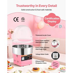 Macchina Elettrica Professionale per Zucchero Filato da 1000W con Ciotola in Acciaio Inossidabile e Copertura - Product Image 5