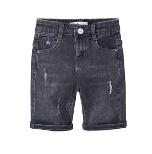 Shorts Bermuda en jean délavé foncé pour garçons avec détails déchirés, taille mi-haute, fermeture boutonnée, style décontracté - Product Image 1