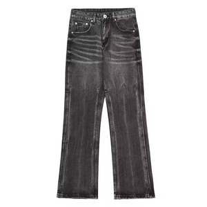 New Arrival Custom Manufacturer Mid Waist Skinny Denim <b>Flared</b> Pants for <b>Men</b> Wide Leg Anti-Wrinkle Flame Design 100% Cotton - Product Image 5