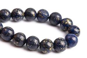 ลูกปัดไพไรต์สีน้ำเงิน พลอยธรรมชาติ ทรงกลม ร้อยเป็นเส้นยาว 15 นิ้ว 7.5 นิ้ว ขายส่งจำนวนมาก สำหรับทำเครื่องประดับ - Product Image 3