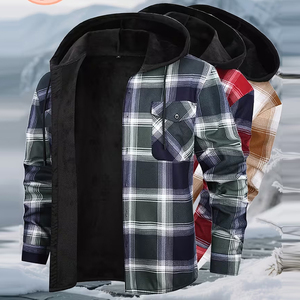 High Quality Men's <b>Flannel</b> <b>Jacket</b> Cotton Casual Long Sleeve Button Up Warm Winter Streetwear <b>Flannel</b> <b>Jacket</b> With Hoodies - Product Image 4