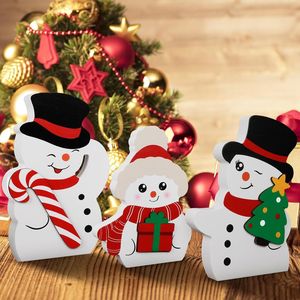 Grazioso Set Decorativo Natalizio da Interno, Vassoio a Più Livelli con 3 Blocchi di Pupazzi di Neve in Legno per Decorazione Tavola Natalizia - Product Image 2