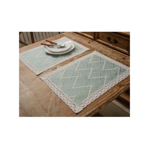 Grey Colour Geometric Embroidered Striped Slip-resistant <b>Waterproof</b> <b>Kitchen</b> Dining Table Coasters Home Decor 45x30cm Table <b>Mats</b> - Product Image 2