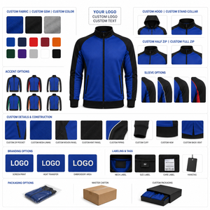 Blouson de sport pour homme, bleu et noir, style color block, fermeture éclair, col montant, en polaire polyester, personnalisable OEM - Product Image 5