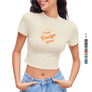 T-shirt court pour femme, manches courtes, col rond, couleur unie, coupe slim décontractée, 100% coton tricoté, toutes saisons - Product Image 6