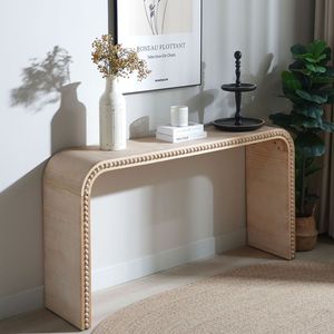 Consolle in Legno Naturale da 150 cm con Perle Curve Stile Cascata, Elegante Tavolo da Ingresso per Casa o Ufficio - Product Image 2