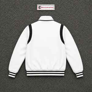 Chaqueta Varsity Blanca Personalizada con Ribete en Contraste Negro, Chaqueta Premium de Béisbol para Hombre y Mujer, Estilo Universitario Clásico - Product Image 6