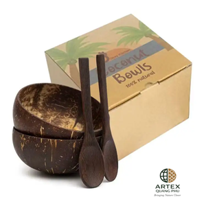 ARTEX QUANG PHU <b>Coconut</b> Bowls Set Handmade Wood Spoons Natural Eco-Friendly Party Stocked Serving Dish Bohemian Style - Product Image 1