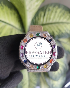 Montre personnalisée entièrement sertie de diamants, lunette multicolores en pierres précieuses, montre de luxe en acier inoxydable pour homme - Product Image 2
