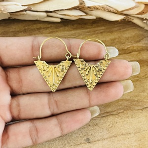 Pendientes de Aro Boho de Último Diseño, Joyería Tribal Bohemia de Latón para Mujer, Acabado de Latón Antiguo, Patrón Geométrico, para Fiesta - Product Image 2