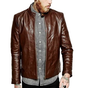 Custom Made New Men's Genuine Sheepskin Leather <b>Slim</b> <b>Fit</b> Biker Motorcycle <b>Jacket</b> with Zipper Breathable Casual Wear - Product Image 1