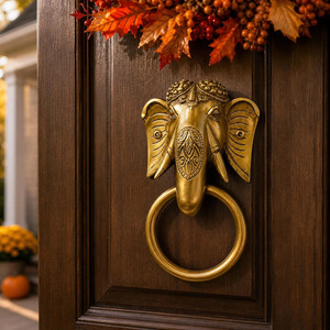 SHUBHAM Sonnette de porte éléphant doré en métal à fixation murale, anneau de sonnette décoratif irrégulier pour maison, ferme, villa - Product Image 1