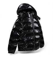 Blouson bomber noir brillant à capuche pour homme, imperméable, coupe-vent, réversible, fermeture éclair, coupe ample, style hip-hop, hiver