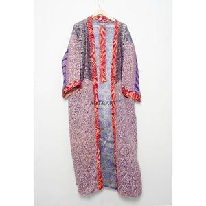 Sari Kimono de Seda Suave Vintage Indio Surtido para Mujer, Hecho a Mano con Estampado Floral, Cuello en V, Cintura Elástica, Manga Tres Cuartos, Liso para Otoño - Product Image 4