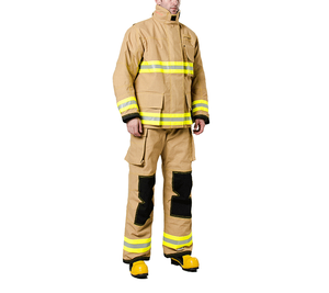 Uniforme de travail unisexe ignifuge et imperméable en polyester pour pompiers, avec bandes réfléchissantes et patchs de protection - Product Image 4