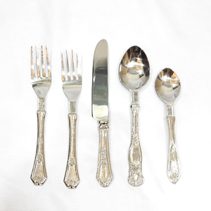 100% Mirror Polished Stainless Steel Silverware <b>Set</b> Unique 5-Piece Fork Knife Spoon Cutleries for Dinner Imported From India - Product Image 1