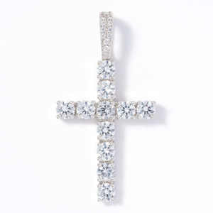 Pendentif Croix Hip Hop Bling Bling pour Homme, en Argent 925, Moissanite Couleur D, Grand Diamant de 5mm, Breloque Croix Givrée - Product Image 1