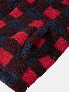 Mens <b>Red</b> Blue Plaid Fluffy Hooded Jacket Sherpa Fleece Checkered Zip Up Warm Oversized Plush <b>Hoodie</b> With Pockets Streetwear Wint - Product Image 4