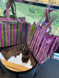 Métier à tisser manuel à la mode écologique personnalisé sacs de plage et cosmétiques recyclés étuis à provisions à rayures tissés en plastique à fermeture éclair réutilisables - Product Image 3