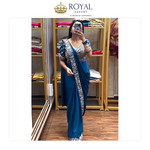 ผ้าซารีงานปักเลื่อมลายฉลุคุณภาพเยี่ยม ดีไซน์หรูหรา สำหรับงานเลี้ยงสังสรรค์ ผลิตจากผ้าชินนอนเนื้อหนา ขายดีเป็นที่นิยม - Product Image 5